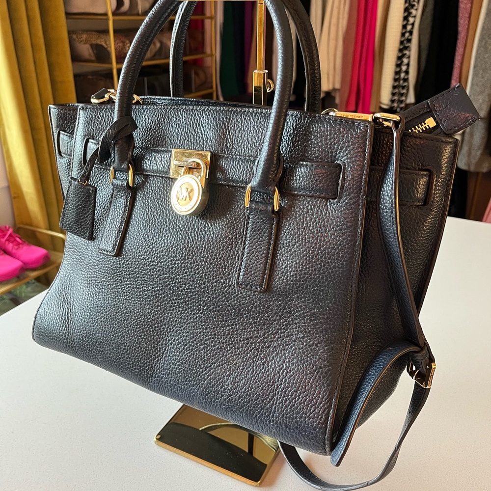 Navy Michael Kors Leather Satchel - Picture 3 of 12